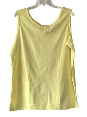 Vintage Casual Knitwear by Dobie Yellow Lace Trim Tank Top Blouse Size 1X Made i